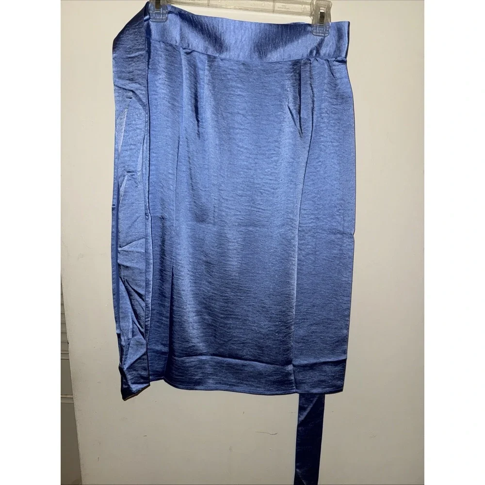 WILDFANG The Empower Wrap Skirt M Blue Satin Midi Luxe Boho Chic Length